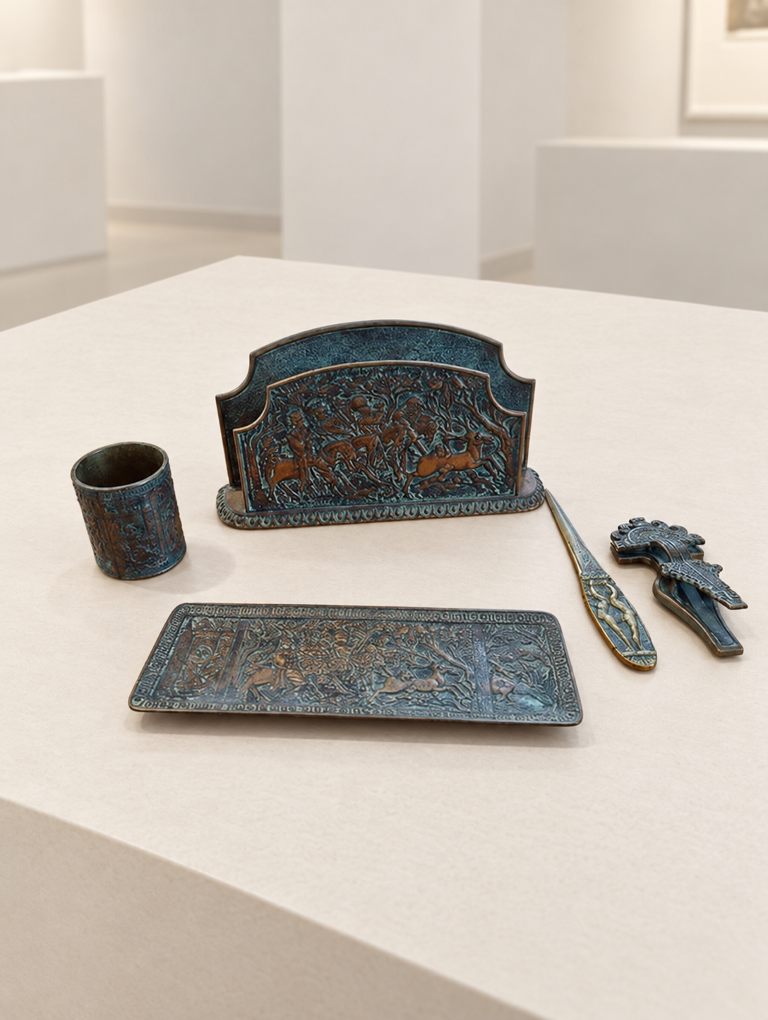 Medieval hunt desk set — presentation view
